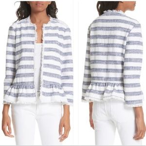 KATE SPADE Stripe Fringe Peplum Tweed Jacket S. S